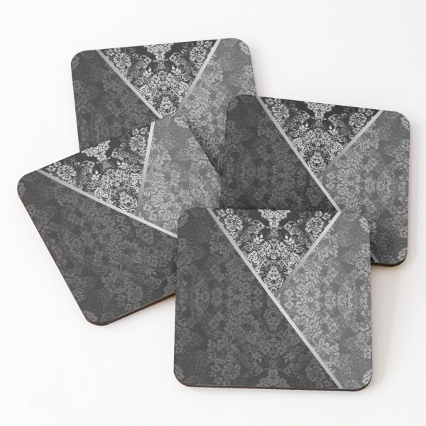 Item preview, Chic Black Silver Minimal Geometric Floral Lace Pattern  designed and sold by LaceySkies.