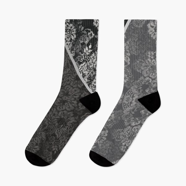 Item preview, Chic Black Silver Minimal Geometric Floral Lace Pattern  designed and sold by LaceySkies.