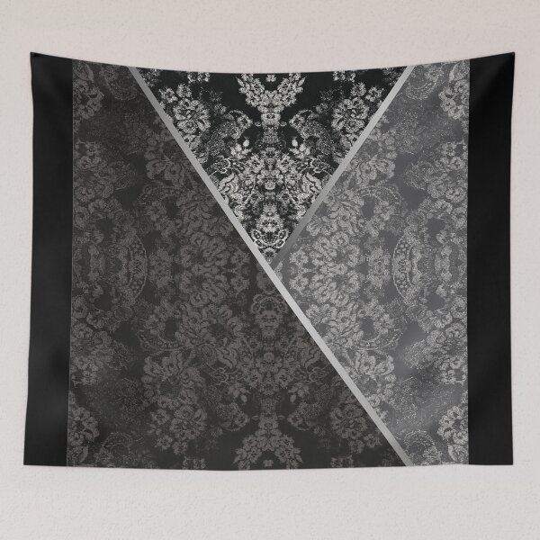 Item preview, Chic Black Silver Minimal Geometric Floral Lace Pattern  designed and sold by LaceySkies.