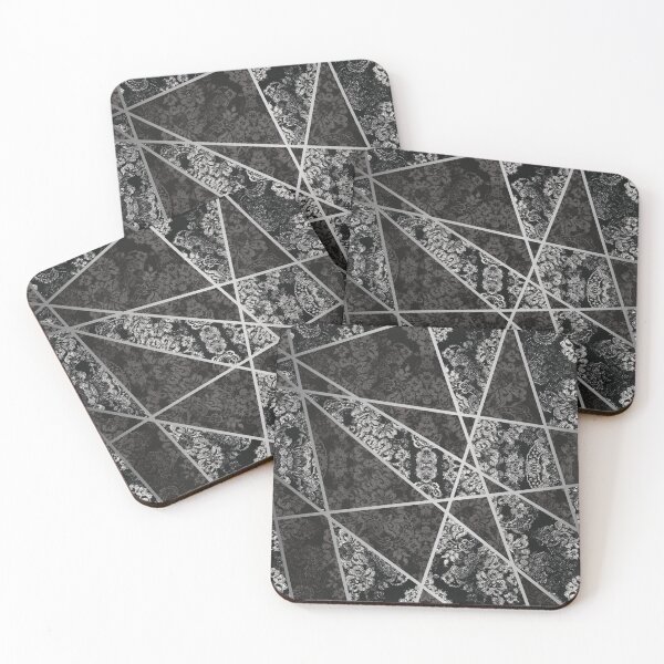Item preview, Chic Black Silver Minimal Geometric Floral Lace Pattern designed and sold by LaceySkies.