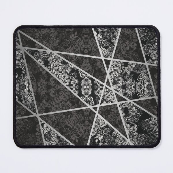 Item preview, Chic Black Silver Minimal Geometric Floral Lace Pattern designed and sold by LaceySkies.