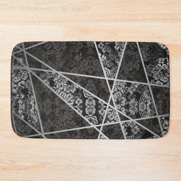 Item preview, Chic Black Silver Minimal Geometric Floral Lace Pattern designed and sold by LaceySkies.