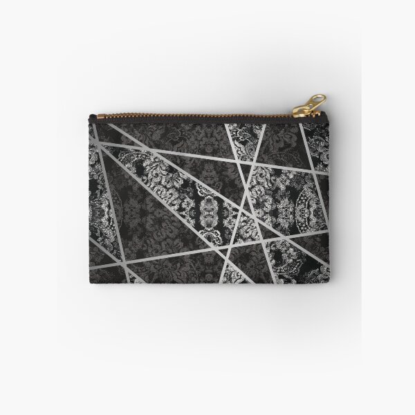 Item preview, Chic Black Silver Minimal Geometric Floral Lace Pattern designed and sold by LaceySkies.