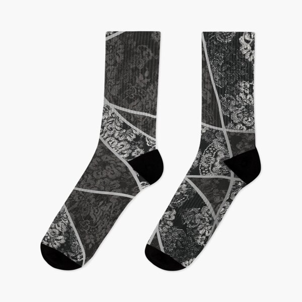 Item preview, Chic Black Silver Minimal Geometric Floral Lace Pattern designed and sold by LaceySkies.
