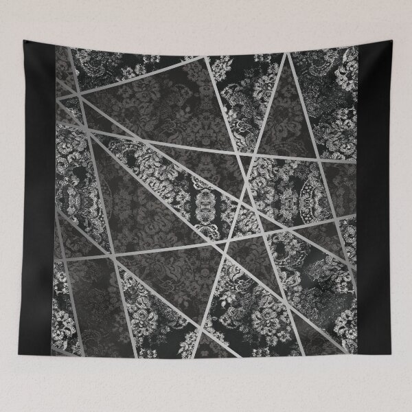Item preview, Chic Black Silver Minimal Geometric Floral Lace Pattern designed and sold by LaceySkies.