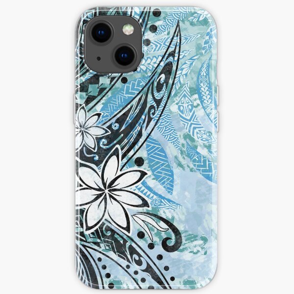 Retro Hawaiian - Samoan Ocean Blue Tribal Leaves iPhone Soft Case