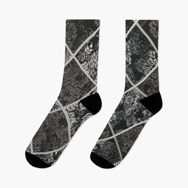 Item preview, Chic Black Silver Minimal Geometric Floral Lace Pattern  designed and sold by LaceySkies.