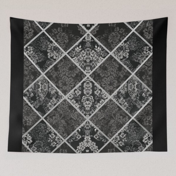 Item preview, Chic Black Silver Minimal Geometric Floral Lace Pattern  designed and sold by LaceySkies.