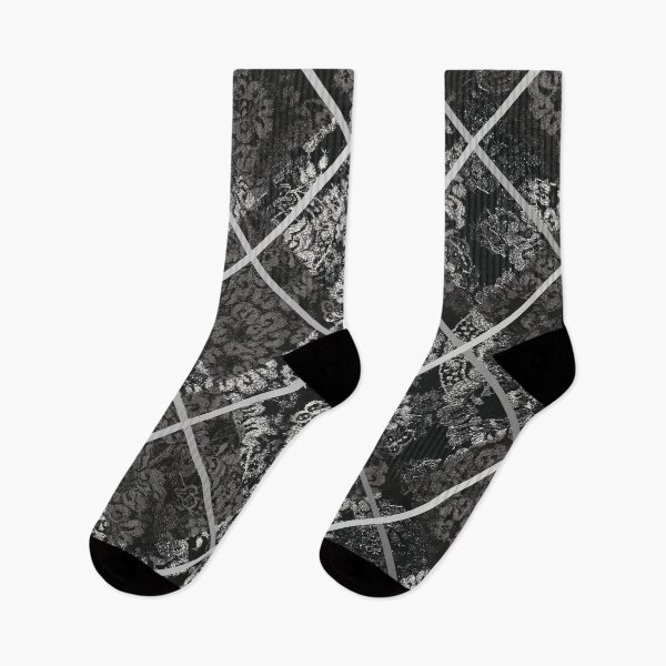 Item preview, Chic Black Silver Minimal Geometric Floral Lace Pattern  designed and sold by LaceySkies.