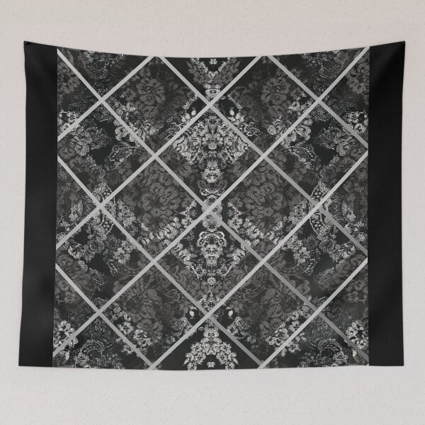 Item preview, Chic Black Silver Minimal Geometric Floral Lace Pattern  designed and sold by LaceySkies.