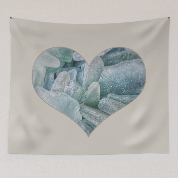Item preview, Sea Glass Sea Foam Heart with Thin Greige Trim designed and sold by Beachy.