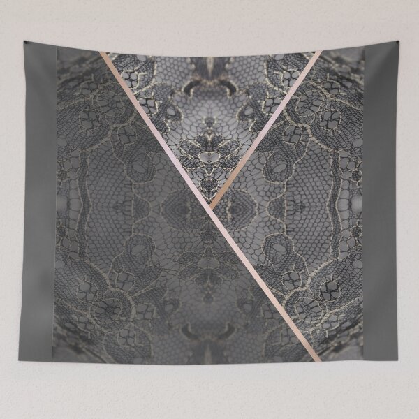 Item preview, Chic Blue Grey Rosegold Minimal Geometric Floral Lace Pattern  designed and sold by LaceySkies.
