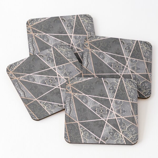 Item preview, Chic Blue Grey Rosegold Minimal Geometric Floral Lace Pattern  designed and sold by LaceySkies.