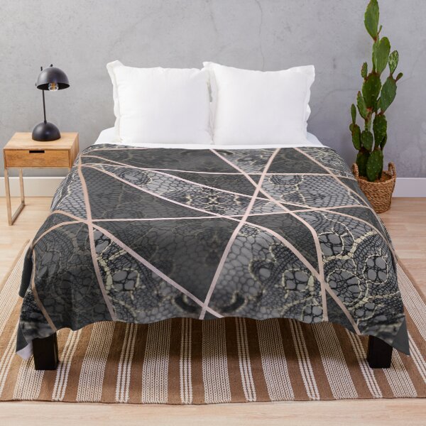 Item preview, Chic Blue Grey Rosegold Minimal Geometric Floral Lace Pattern designed and sold by LaceySkies.