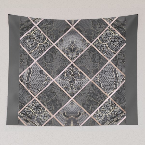 Item preview, Chic Blue Grey Rosegold Minimal Geometric Floral Lace Pattern  designed and sold by LaceySkies.