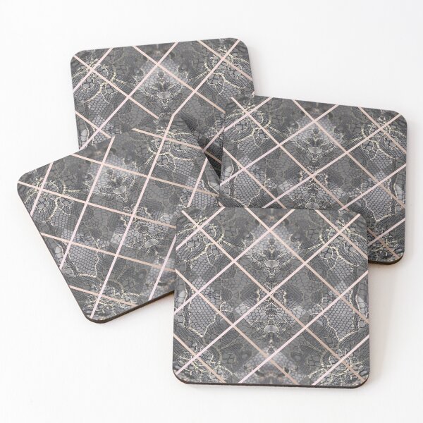 Item preview, Chic Blue Grey Rosegold Minimal Geometric Floral Lace Pattern  designed and sold by LaceySkies.