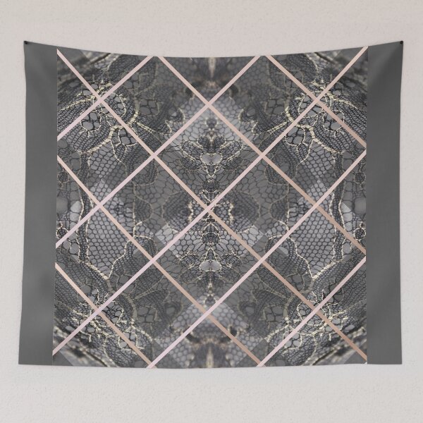 Item preview, Chic Blue Grey Rosegold Minimal Geometric Floral Lace Pattern  designed and sold by LaceySkies.