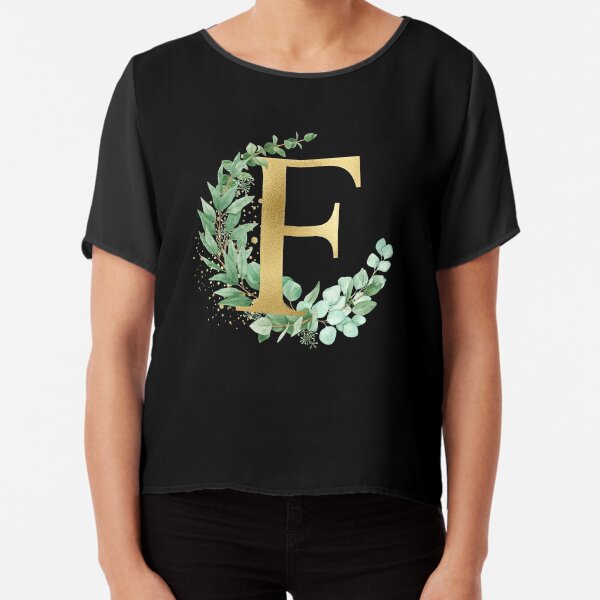 watercolor Gold alphabet F letters,T-Shirt, women ,wedding, girls
