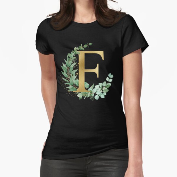 watercolor Gold alphabet F letters,T-Shirt, women ,wedding, girls