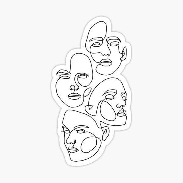 Four Faces Line Art Sticker