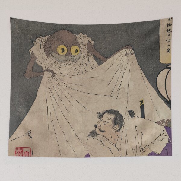 Item preview, Warrior Fighting with Spider Monster Japanese Vintage Art designed and sold by VintageArchive.