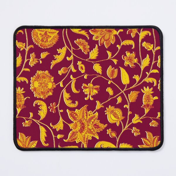 Item preview, GOLD YELLOW DARK RED POMEGRANATES ,POMEGRANATE FLOWERS, LEAVES Oriental Floral Swirls designed and sold by BulganLumini.