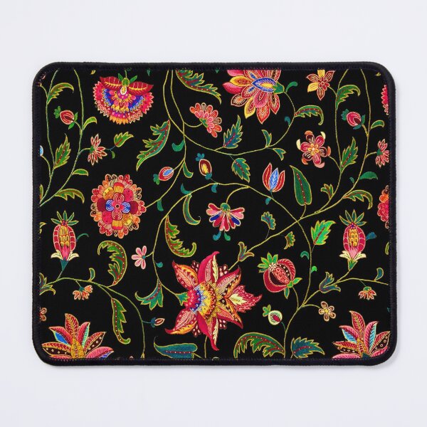 Item preview, RED POMEGRANATES ,POMEGRANATE FLOWERS,GREEN LEAVES IN BLACK Oriental Floral Swirls designed and sold by BulganLumini.