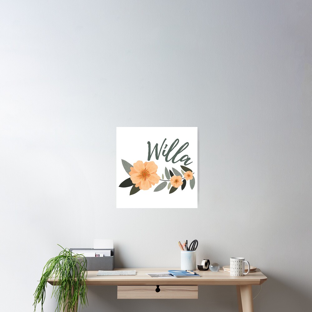 willa-name-with-pretty-flowers-name-design-orange-and-green-plants