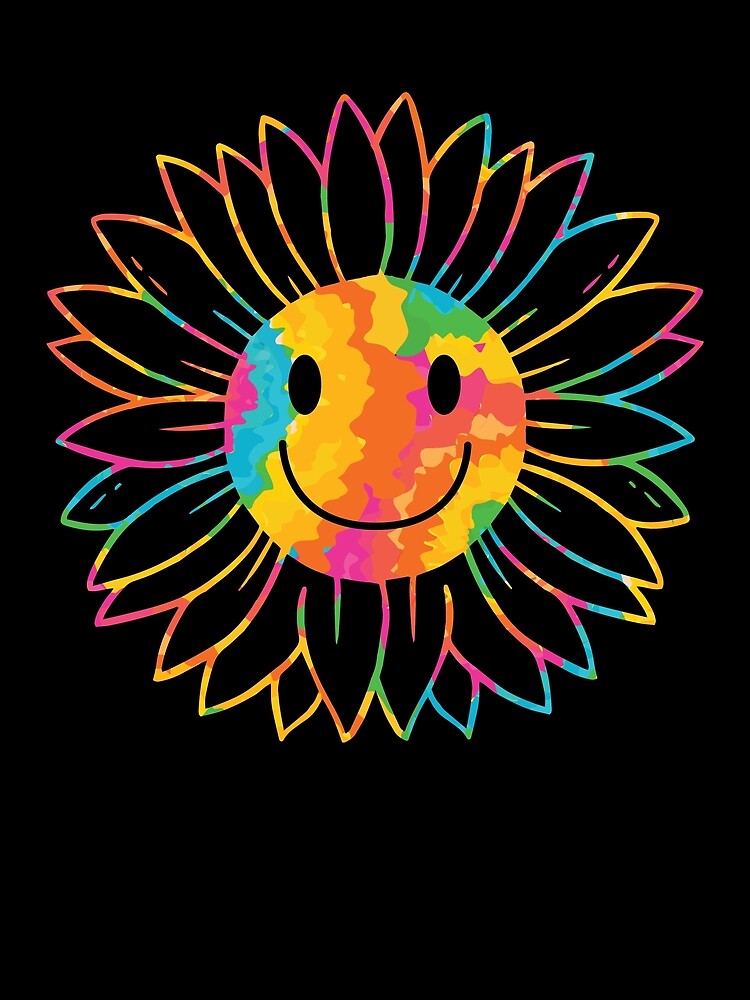 Thumbnail 3 von 3, Tuch, Tie Dye Sunflower Smiley Emoticon Retro Happy Sunflower Gear designt und verkauft von DynamicDesign.
