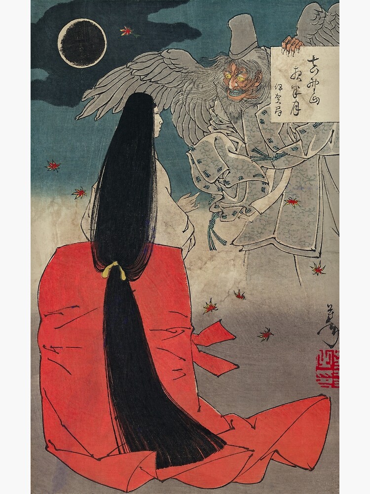 Monster and Woman with Long Hair Japanese Vintage Art 