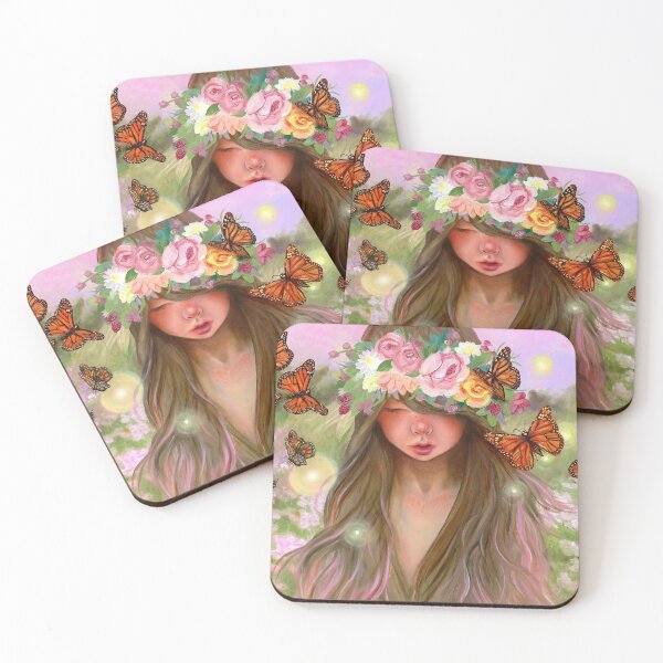 Item preview, Deiliah - Oil painting - Kawaii Girl with butterflys and flower crown designed and sold by VictoriaVArt.