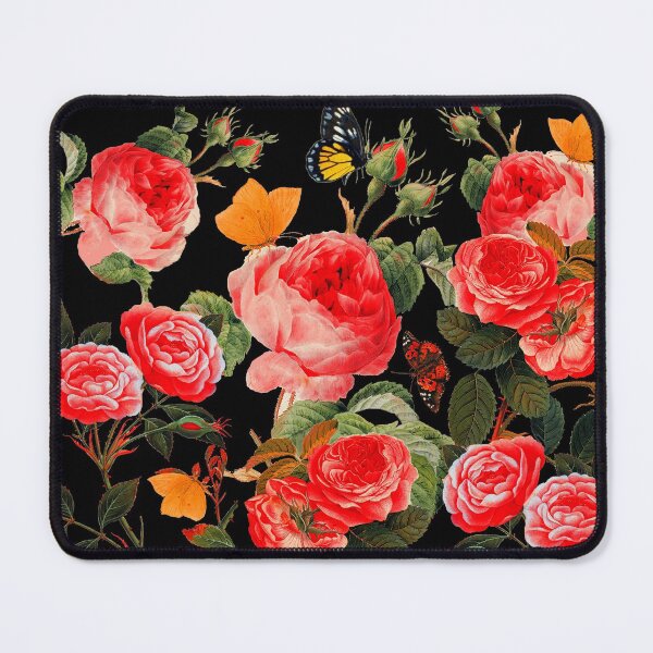 Item preview, RED ROSES AND BUTTERFLIES IN BLACK Botanical Dark Floral designed and sold by BulganLumini.