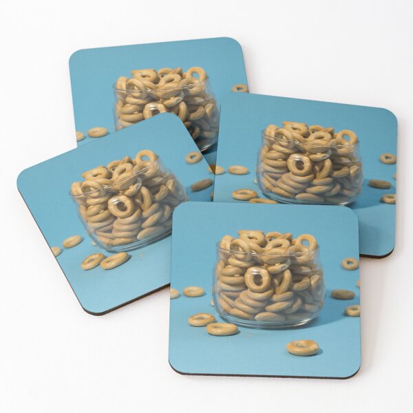 Item preview, Yellow small sushki bagels in glassware on a blue background. Bagels are scattered around designed and sold by Tae Mi.