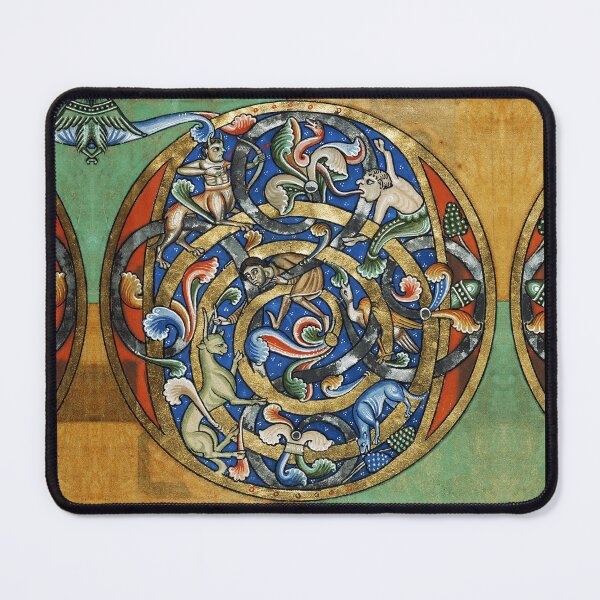 Item preview, MEDIEVAL BESTIARY Fantastic Animals Gold Blue Round designed and sold by BulganLumini.