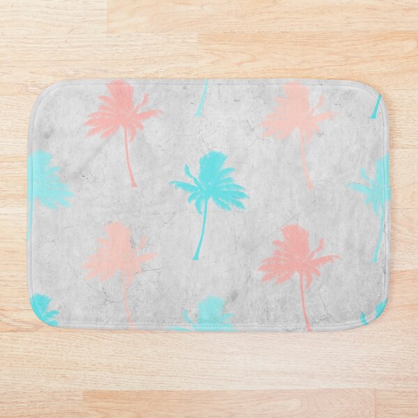 Item preview, Tropical Palm Tree pattern with aqua and coral palm trees on a gray background designed and sold by ABInspired.
