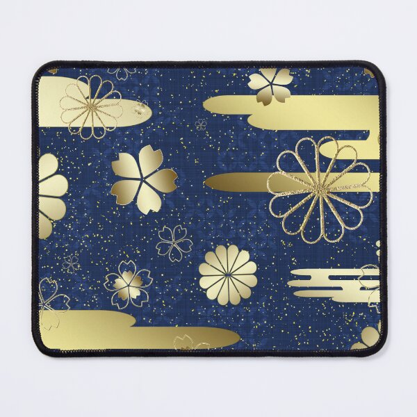 Item preview, Wagara Traditional Japanese pattern design - Gold Color SAKURA Kimono (Blue) designed and sold by Elegazelle.
