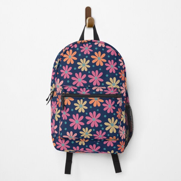 Item preview, Pink yellow orange floral pattern with dark blue background designed and sold by Zendays.