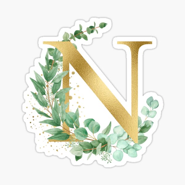 Monogram N Sticker, Alphabet N Stickers, Gold N Stickers, Gold