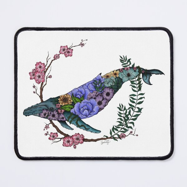 Floral Whale - Colour - White Background Mouse Pad