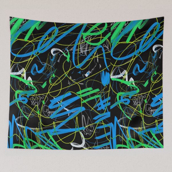 Item preview, Blue and Green Abstract Art Scribble Marker Mixed Media  designed and sold by hopecope.