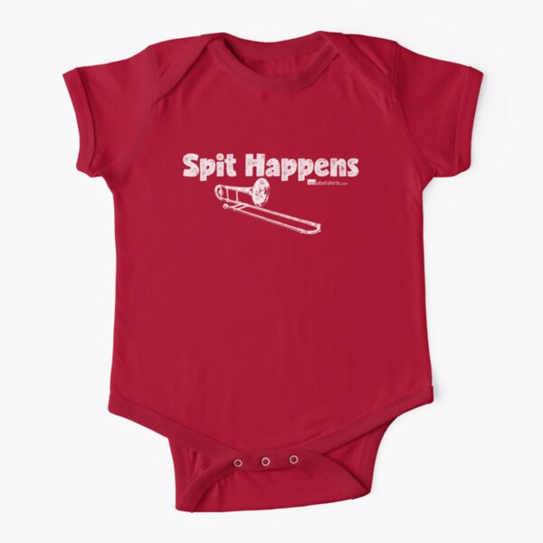 Spit Happens - Trombone (White Lettering) Short Sleeve Baby One-Piece