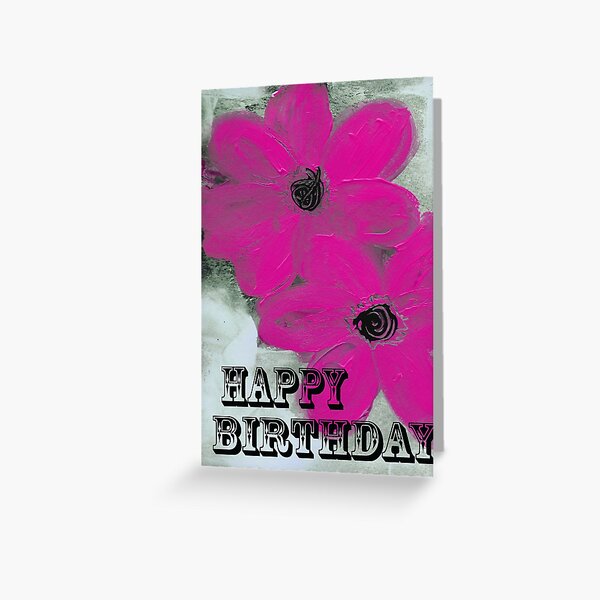 Happy Birthday Pink Flowers Greeting Card