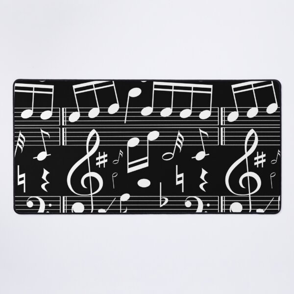 Dancing Music Notes - Black and White Desk Mat