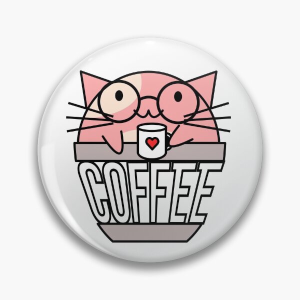 Item preview, Gato en taza de café con texto deformado sosteniendo una taza de café con corazón con gafas rosa designed and sold by CoffeewithKitty.
