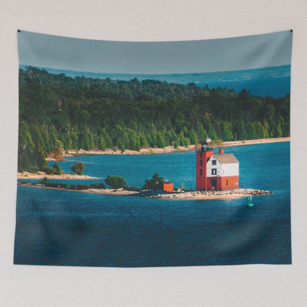 Item preview, Round Island Light watching over Mackinac Island designed and sold by Michael Deemer.