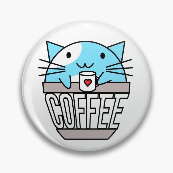 Item preview, Cat in coffee cup with warped text holding coffee cup with heart blue and white designed and sold by CoffeewithKitty.