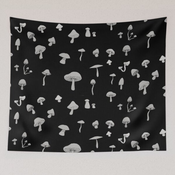 Item preview, simple monochrome mushroom pattern (black background) designed and sold by -Lily-Anne-.