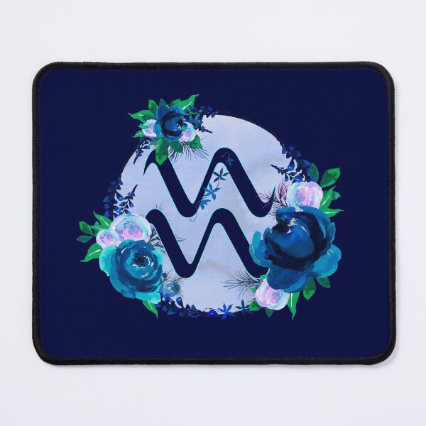 Item preview, Aquarius Zodiac Horoscope Blue Floral Monogram designed and sold by Bumblefuzzies.