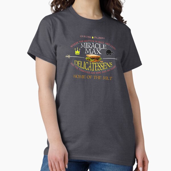 Vista previa del artículo con la obra «Miracle Max Delicatessens- para camisas más oscuras», diseñado y vendido por EclipseLlamas.