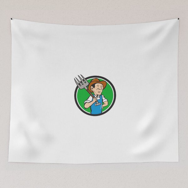 Item preview, Farmer Pitchfork On Shoulder Circle Cartoon designed and sold by patrimonio.
